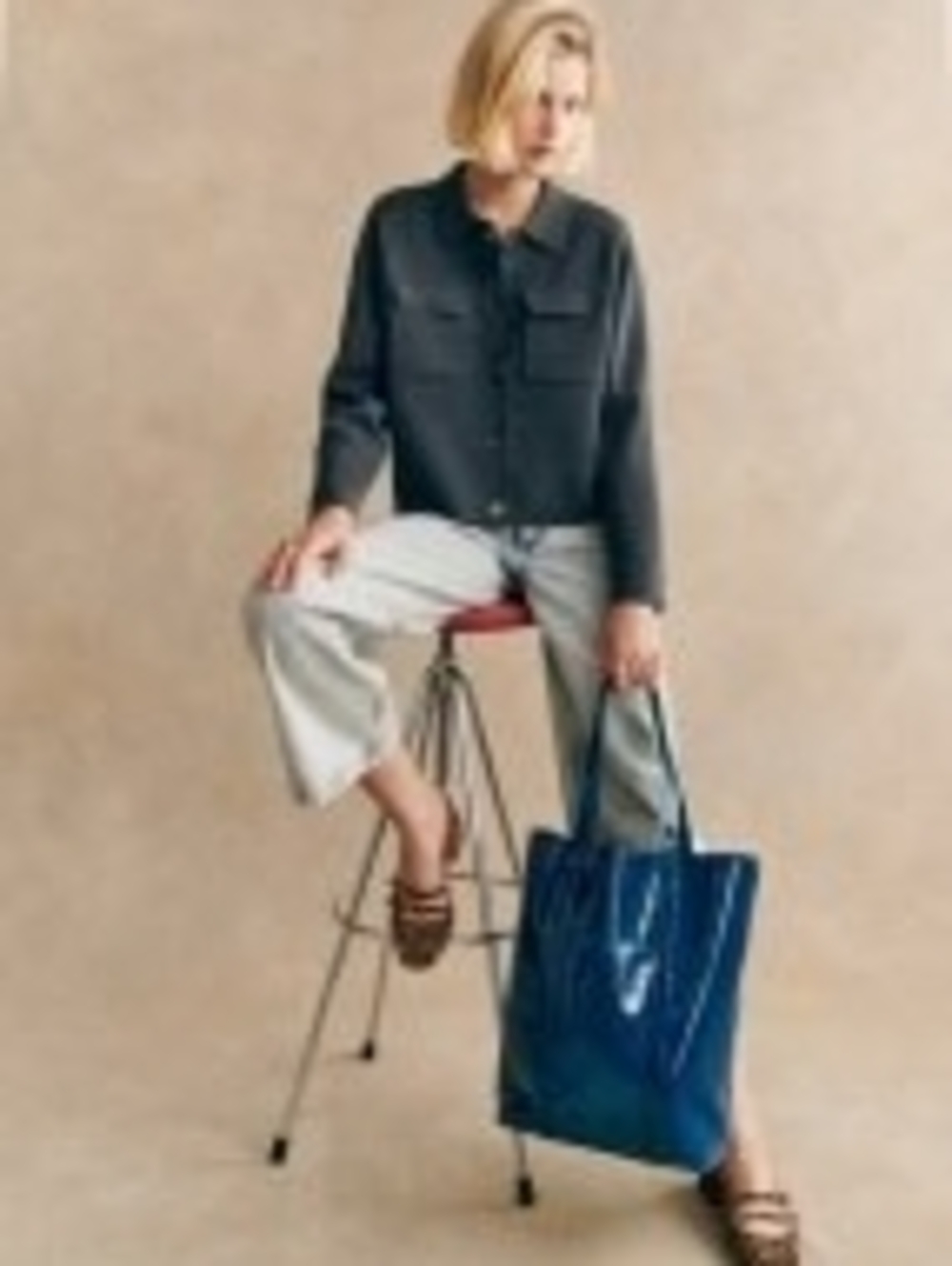 Sezane Navy Button-Front Wool Cardigan Jacket